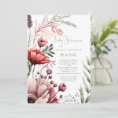 Boho Waterverf Bloemen Bourgondië Sage Baby shower Kaart (Staand voorkant)