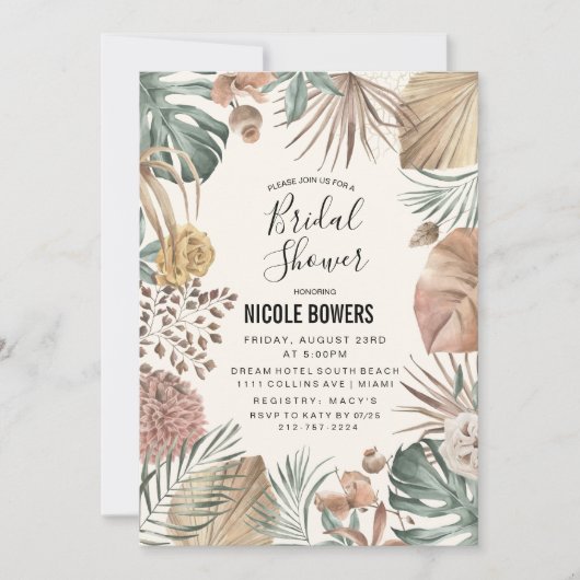 Boho Waterverf Bloemen Bruidsdouche Uitnodiging (Voorkant)