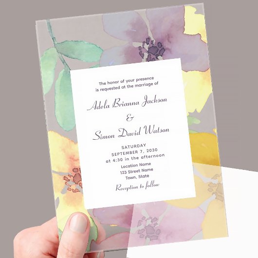 Boho Waterverf Bloemen Bruiloft Acryl Uitnodigingen