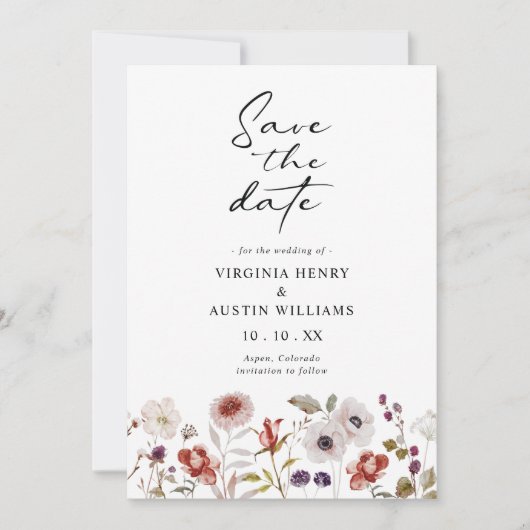 Boho Waterverf Bloemen Bruiloft Save The Date (Voorkant)
