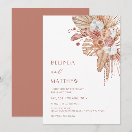 Boho Waterverf Bloemen Cadeaubruiloft Kaart (Voorkant / Achterkant)