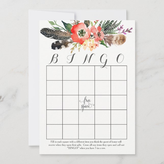 boho waterverf bloemen Douche Bingo Kaarten (Voorkant)