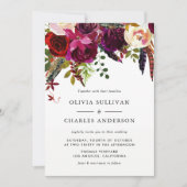 Boho Waterverf bloemen en veren vallen bruiloft Kaart (Voorkant)