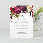 Boho Waterverf bloemen en veren vallen bruiloft Kaart (Staand voorkant)