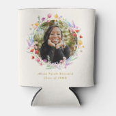 Boho Waterverf Bloemen Foto Afstuderen Favor Blikjeskoeler (Voorkant)