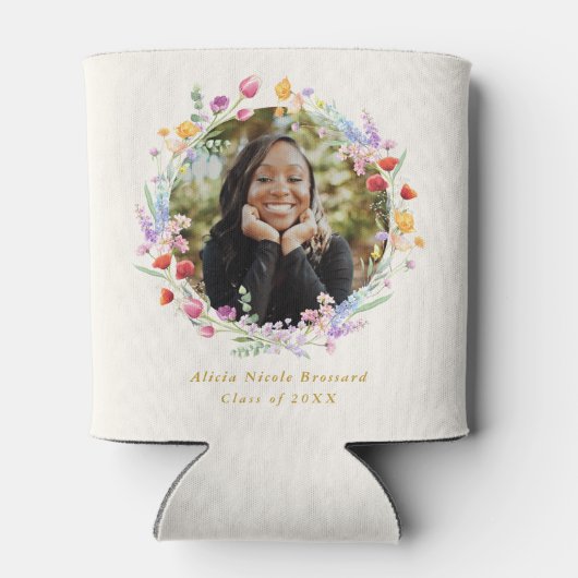 Boho Waterverf Bloemen Foto Afstuderen Favor Blikjeskoeler (Achterkant)