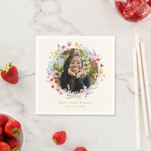 Boho Waterverf Bloemen Foto Afstuderen Servet (Insitu)