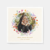 Boho Waterverf Bloemen Foto Afstuderen Servet (Voorkant)