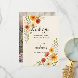 Boho waterverf bloemen foto bruiloft bedankkaart