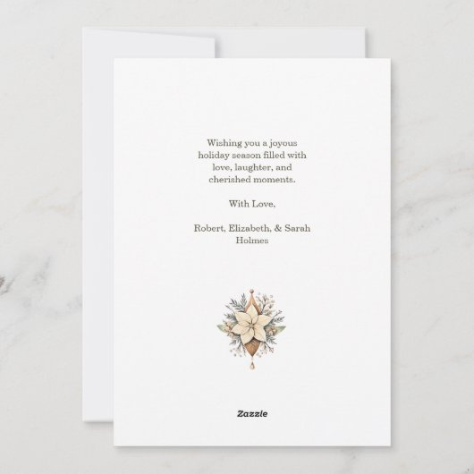 Boho Waterverf Bloemen Kerst Ornament Feestdagenkaart (Achterkant)