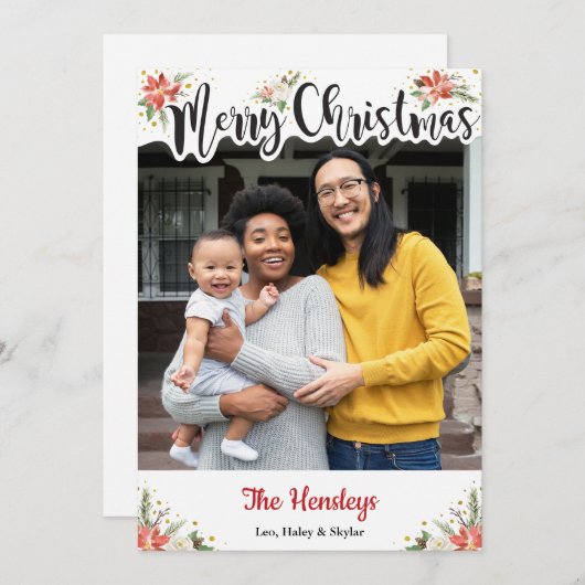 Boho Waterverf Bloemen Kerstkaart (Voorkant / Achterkant)