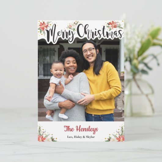 Boho Waterverf Bloemen Kerstkaart (Staand voorkant)