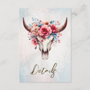 Boho Waterverf Bloemen Koe Schedel Huwelijk QR cod Informatiekaartje
