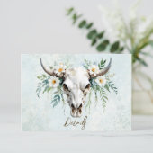 Boho Waterverf Bloemen Koe Schedel Huwelijk QR cod Informatiekaartje (Staand voorkant)