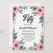 Boho Waterverf Bloemen Lijst Rustiek 50ste Verjaar Kaart (Voorkant)