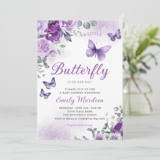 Boho Waterverf Bloemen Meisje Vlinder Baby shower Kaart (Staand voorkant)