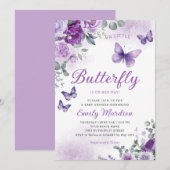 Boho Waterverf Bloemen Meisje Vlinder Baby shower Kaart (Voorkant / Achterkant)