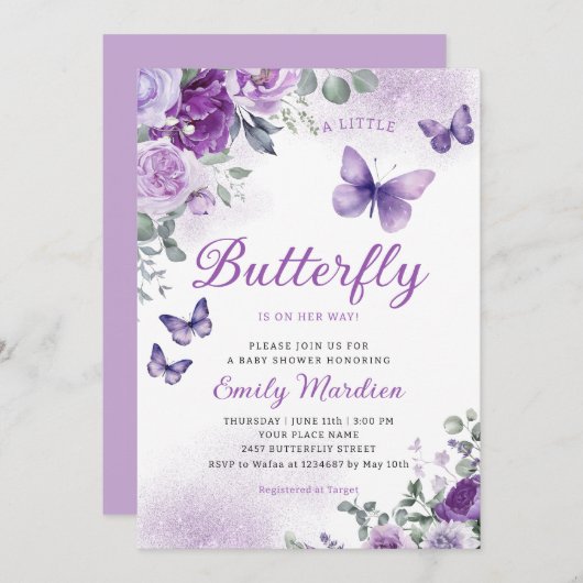 Boho Waterverf Bloemen Meisje Vlinder Baby shower Kaart (Voorkant / Achterkant)