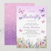 Boho Waterverf Bloemen Meisje Vlinder Baby shower Kaart (Voorkant / Achterkant)