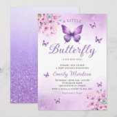 Boho Waterverf Bloemen Meisje Vlinder Baby shower Kaart (Voorkant / Achterkant)