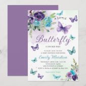 Boho Waterverf Bloemen Meisje Vlinder Baby shower Kaart (Voorkant / Achterkant)