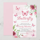 Boho Waterverf Bloemen Meisje Vlinder Baby shower Kaart (Voorkant / Achterkant)