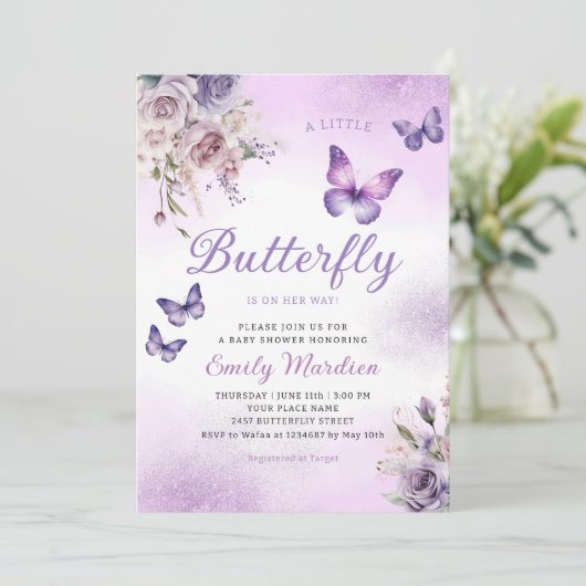 Boho Waterverf Bloemen Meisje Vlinder Baby shower Kaart (Staand voorkant)