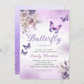 Boho Waterverf Bloemen Meisje Vlinder Baby shower Kaart (Voorkant / Achterkant)