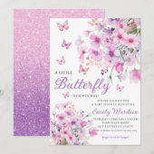 Boho Waterverf Bloemen Meisje Vlinder Baby shower Kaart (Voorkant / Achterkant)