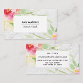 Boho Waterverf Bloemen op grijs marmer Visitekaartje (Voorkant / Achterkant)