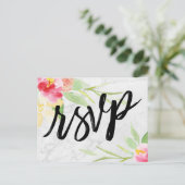 Boho Waterverf Bloemen op Subtle Grey Marble RSVP Briefkaart (Staand voorkant)
