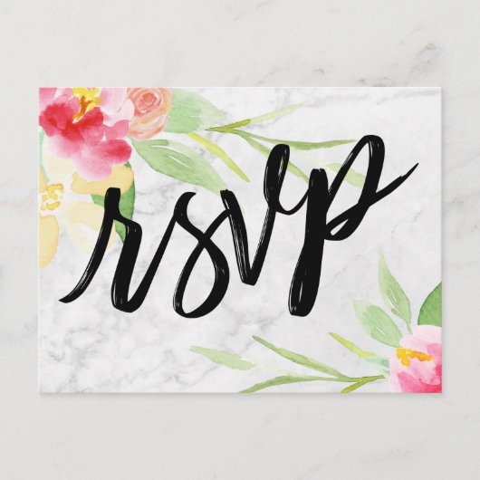 Boho Waterverf Bloemen op Subtle Grey Marble RSVP Briefkaart (Voorkant)