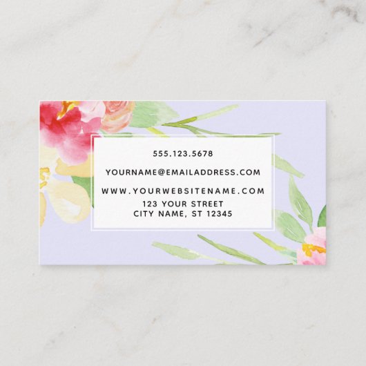 Boho Waterverf bloemen over lavender Visitekaartje (Achterkant)