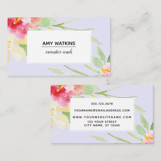 Boho Waterverf bloemen over lavender Visitekaartje (Voorkant / Achterkant)