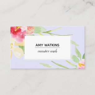 Boho Waterverf bloemen over lavender Visitekaartje