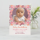 Boho Waterverf Bloemen Pasgeboren Baby Meisje Foto Aankondiging (Staand voorkant)