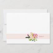 Boho Waterverf Bloemen Roze Gepersonaliseerd Notitiekaartje (Voorkant)