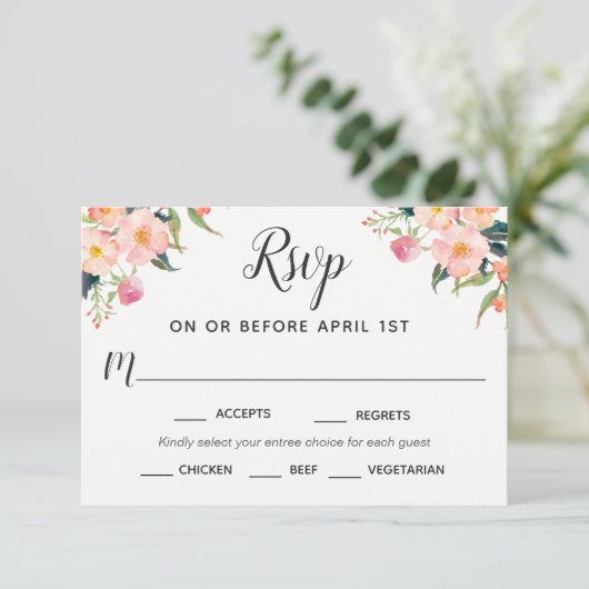 Boho Waterverf Bloemen RSVP met Entree Selecties (Staand voorkant)