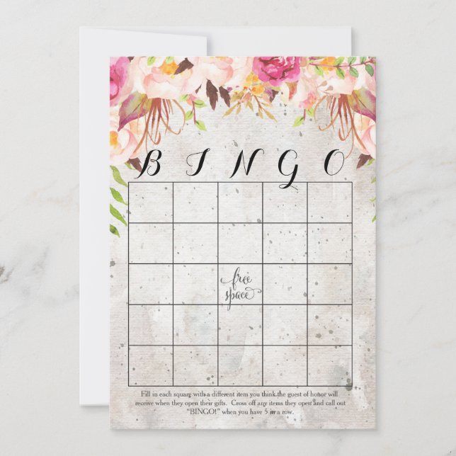 Boho waterverf bloemen Shower Bingo Kaarten (Voorkant)