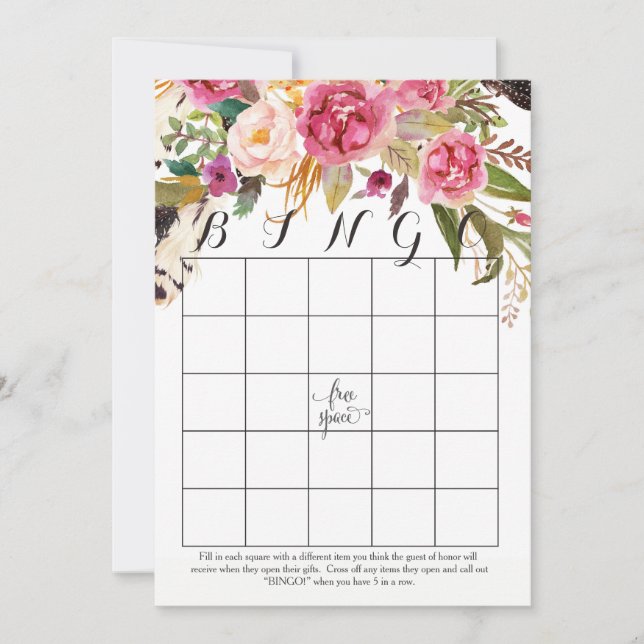 Boho waterverf bloemen Shower Bingo Kaarten (Voorkant)