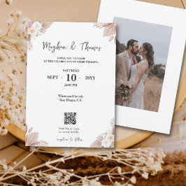 Boho Waterverf Bloemen Sjabloon QR code Bruiloft Kaart