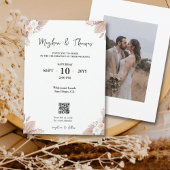 Boho Waterverf Bloemen Sjabloon QR code Bruiloft Kaart