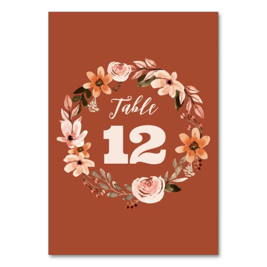 Boho Waterverf Bloemen Tafel Nummers Kaart (Voorkant)
