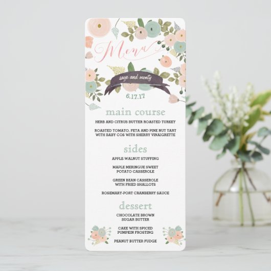 Boho Waterverf Bloemen Trouwdiner Menu's (Staand voorkant)
