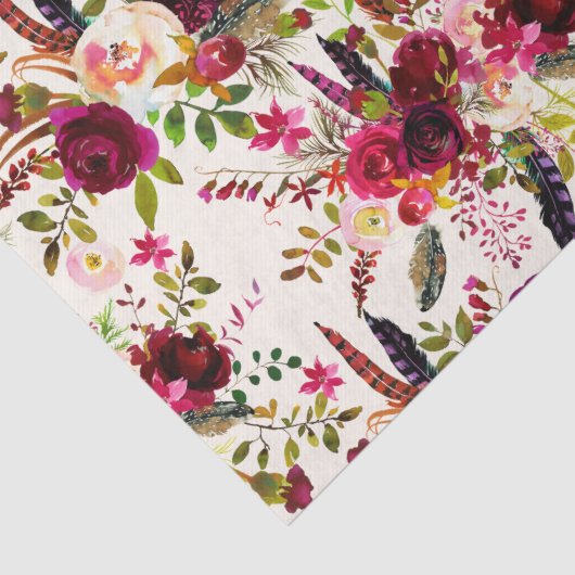 Boho Waterverf Bloemen, veren Tissue Paper Tissuepapier (Detail)