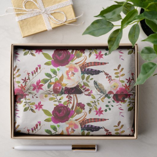 Boho Waterverf Bloemen, veren Tissue Paper Tissuepapier (Geschenk)