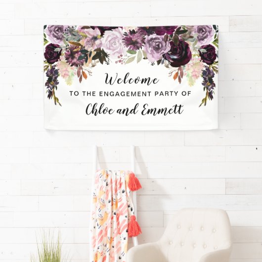 Boho Waterverf Bloemen Verlovingsfeest Welkom Spandoek (Insitu)