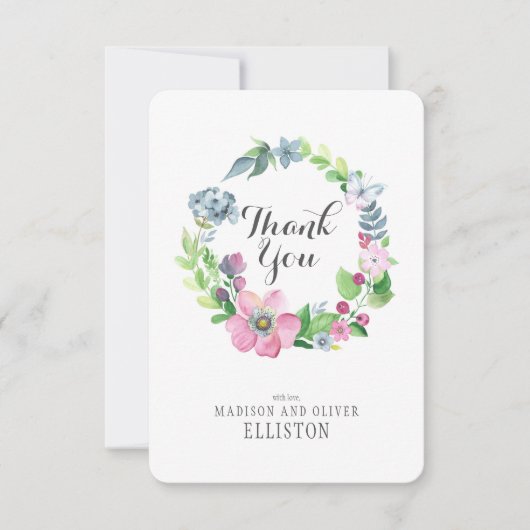 Boho Waterverf Bloemen & Vlinder | Dank u Bedankkaart (Voorkant)