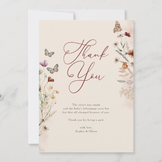 Boho Waterverf Bloemen Wildbloem Baby shower Bedankkaart (Voorkant)