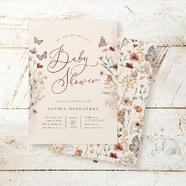 Boho Waterverf Bloemen Wildbloem Baby shower Kaart